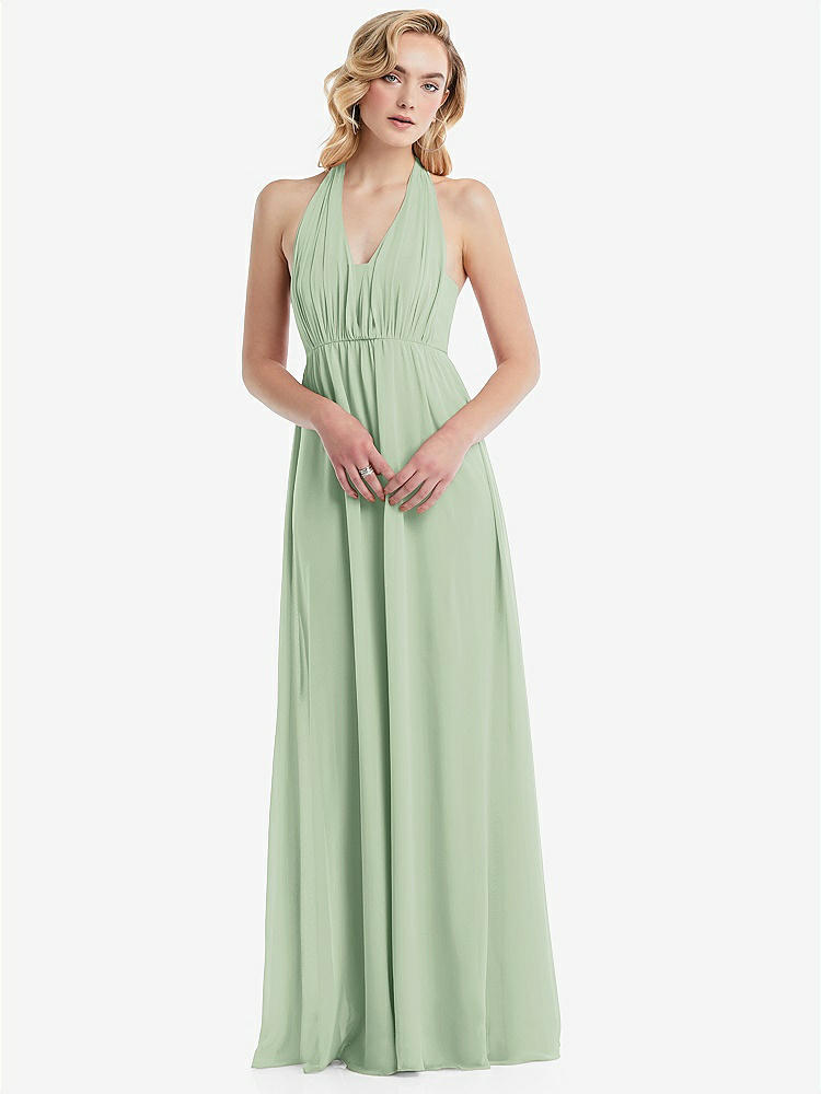【STYLE: TH095】Empire Waist Shirred Skirt Convertible Sash Tie Maxi Dress【COLOR: Celadon】