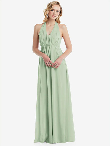 【STYLE: TH095】Empire Waist Shirred Skirt Convertible Sash Tie Maxi Dress【COLOR: Celadon】