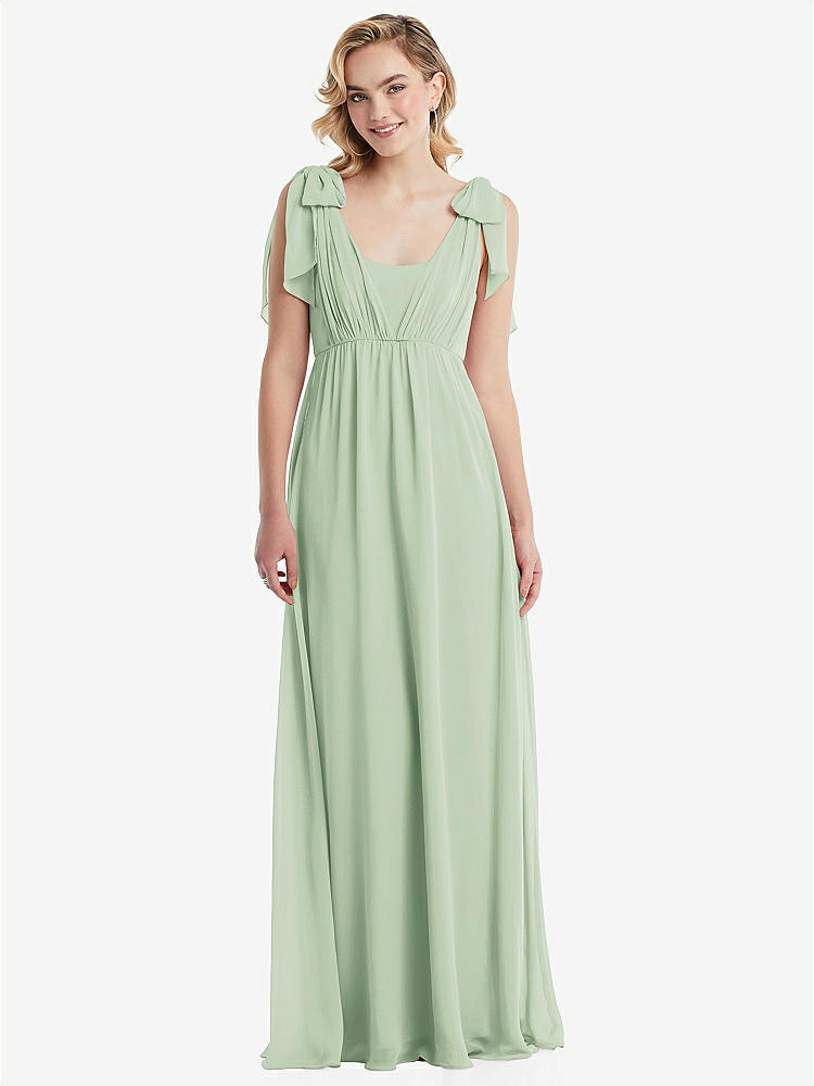 【STYLE: TH095】Empire Waist Shirred Skirt Convertible Sash Tie Maxi Dress【COLOR: Celadon】