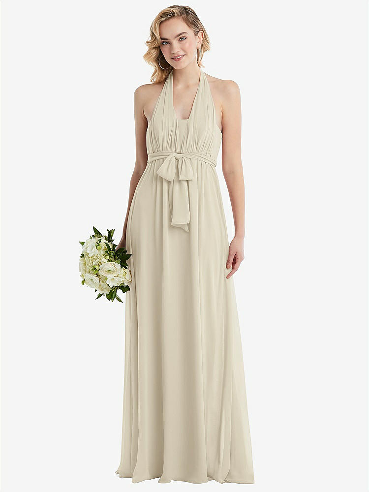 【NEW】【STYLE: TH095】エンパイア ウエスト シャイレッド スカート コンバーチブル サッシ ネクタイ マキシ ドレス【COLOR: Champagne】【SIZE: 00-30W】