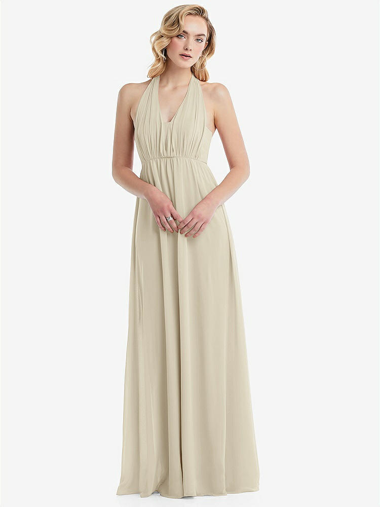 【NEW】【STYLE: TH095】エンパイア ウエスト シャイレッド スカート コンバーチブル サッシ ネクタイ マキシ ドレス【COLOR: Champagne】【SIZE: 00-30W】