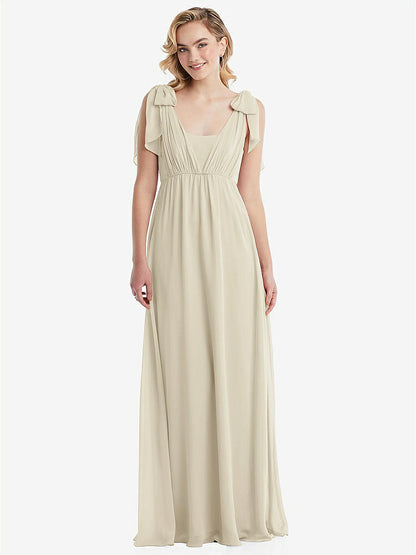 【NEW】【STYLE: TH095】エンパイア ウエスト シャイレッド スカート コンバーチブル サッシ ネクタイ マキシ ドレス【COLOR: Champagne】【SIZE: 00-30W】