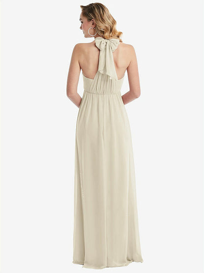 【NEW】【STYLE: TH095】エンパイア ウエスト シャイレッド スカート コンバーチブル サッシ ネクタイ マキシ ドレス【COLOR: Champagne】【SIZE: 00-30W】