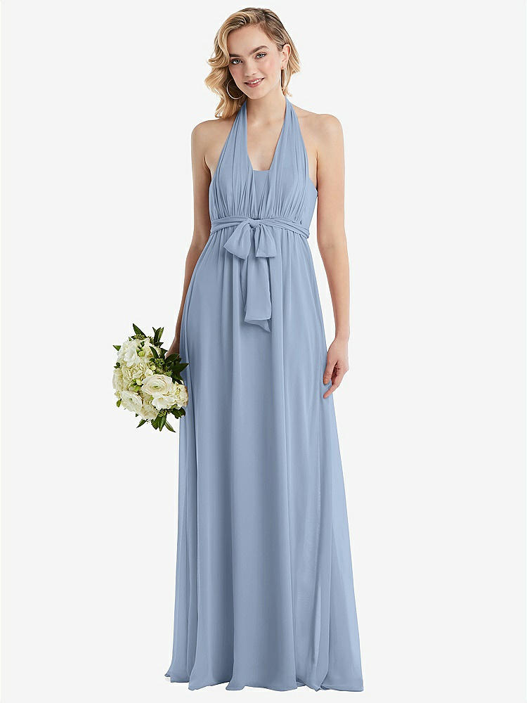 【NEW】【STYLE: TH095】エンパイア ウエスト シャイレッド スカート コンバーチブル サッシ ネクタイ マキシ ドレス【COLOR: Cloudy】【SIZE: 00-30W】