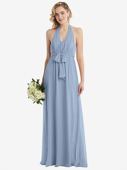 【NEW】【STYLE: TH095】エンパイア ウエスト シャイレッド スカート コンバーチブル サッシ ネクタイ マキシ ドレス【COLOR: Cloudy】【SIZE: 00-30W】