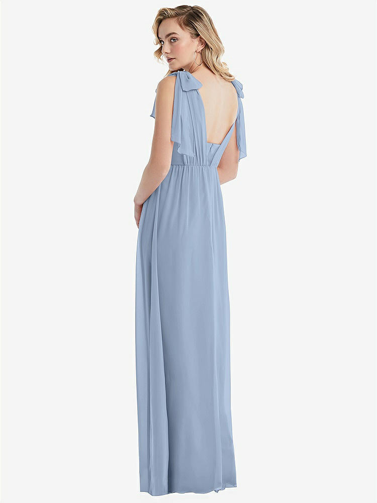 【NEW】【STYLE: TH095】エンパイア ウエスト シャイレッド スカート コンバーチブル サッシ ネクタイ マキシ ドレス【COLOR: Cloudy】【SIZE: 00-30W】