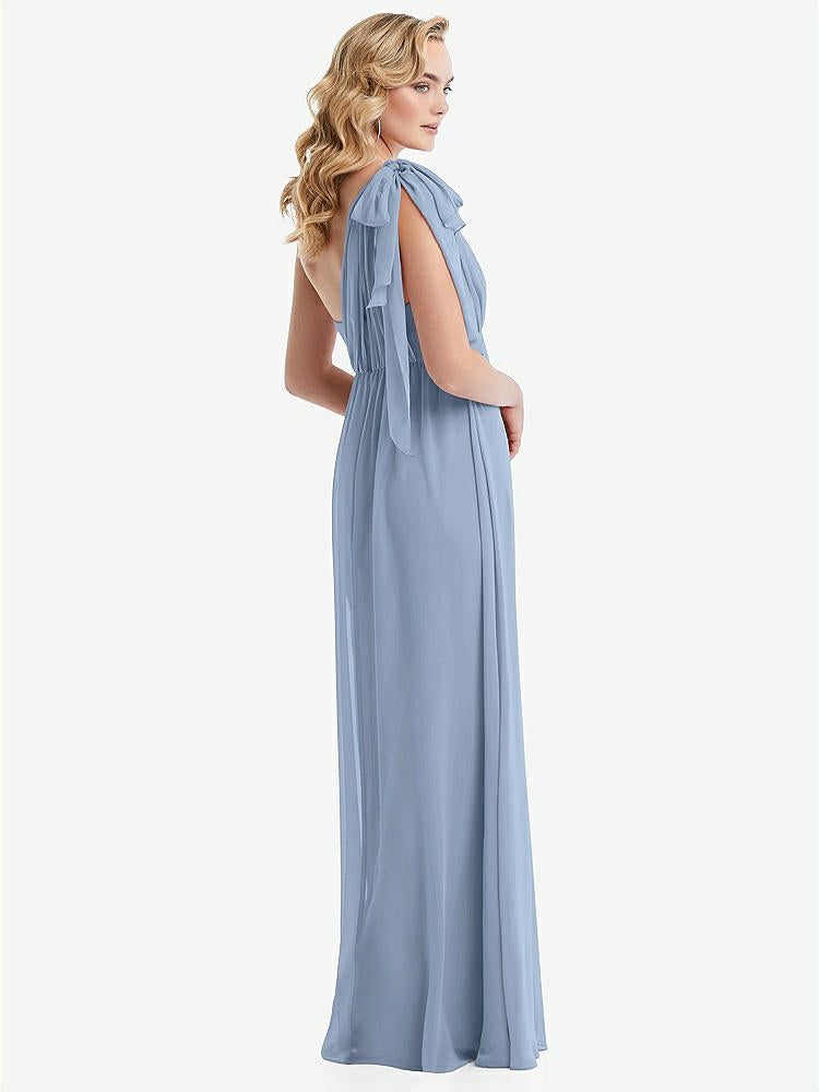 【NEW】【STYLE: TH095】エンパイア ウエスト シャイレッド スカート コンバーチブル サッシ ネクタイ マキシ ドレス【COLOR: Cloudy】【SIZE: 00-30W】