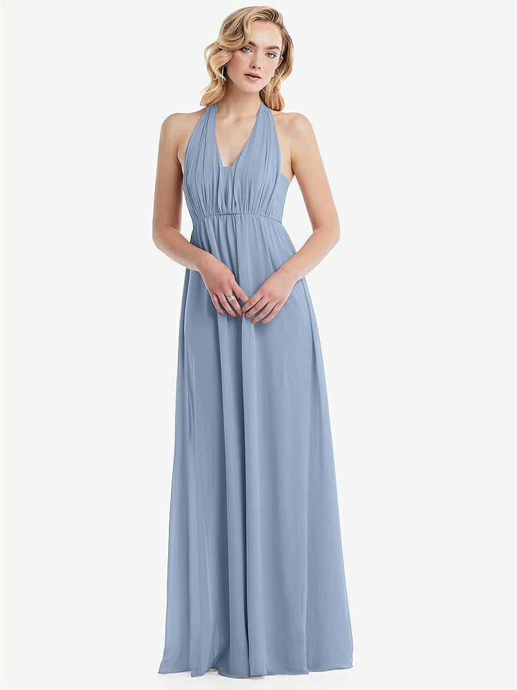 【NEW】【STYLE: TH095】エンパイア ウエスト シャイレッド スカート コンバーチブル サッシ ネクタイ マキシ ドレス【COLOR: Cloudy】【SIZE: 00-30W】