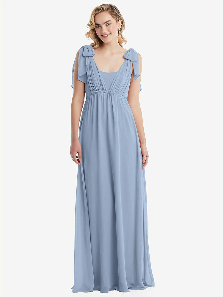 【NEW】【STYLE: TH095】エンパイア ウエスト シャイレッド スカート コンバーチブル サッシ ネクタイ マキシ ドレス【COLOR: Cloudy】【SIZE: 00-30W】