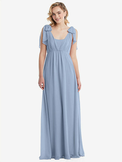 【NEW】【STYLE: TH095】エンパイア ウエスト シャイレッド スカート コンバーチブル サッシ ネクタイ マキシ ドレス【COLOR: Cloudy】【SIZE: 00-30W】