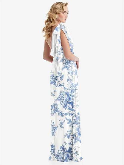 【NEW】【STYLE: TH095】エンパイア ウエスト シャイレッド スカート コンバーチブル サッシ ネクタイ マキシ ドレス【COLOR: Cottage Rose Dusk Blue】【SIZE: 00-30W】