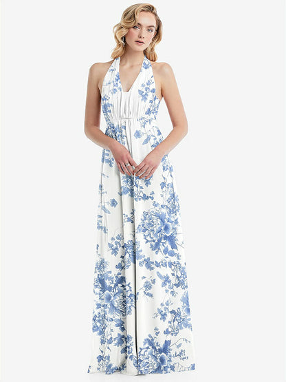 【NEW】【STYLE: TH095】エンパイア ウエスト シャイレッド スカート コンバーチブル サッシ ネクタイ マキシ ドレス【COLOR: Cottage Rose Dusk Blue】【SIZE: 00-30W】