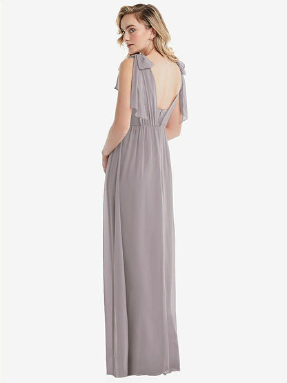 【STYLE: TH095】Empire Waist Shirred Skirt Convertible Sash Tie Maxi Dress【COLOR: Cashmere Gray】