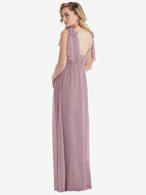 【STYLE: TH095】Empire Waist Shirred Skirt Convertible Sash Tie Maxi Dress【COLOR: Dusty Rose】