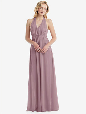 【STYLE: TH095】Empire Waist Shirred Skirt Convertible Sash Tie Maxi Dress【COLOR: Dusty Rose】