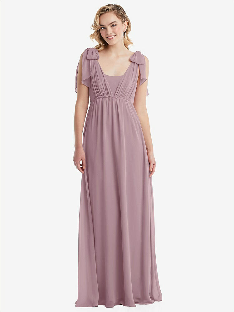 【STYLE: TH095】Empire Waist Shirred Skirt Convertible Sash Tie Maxi Dress【COLOR: Dusty Rose】