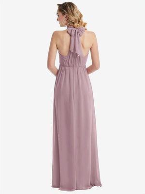 【STYLE: TH095】Empire Waist Shirred Skirt Convertible Sash Tie Maxi Dress【COLOR: Dusty Rose】