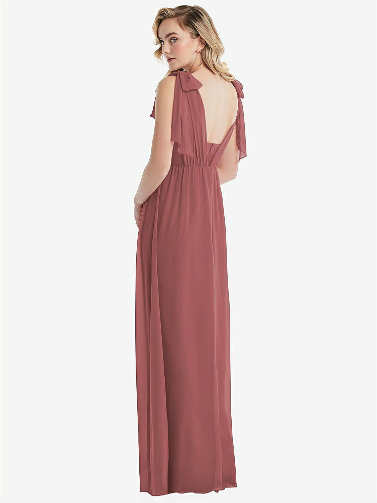 【NEW】【STYLE: TH095】エンパイア ウエスト シャイレッド スカート コンバーチブル サッシ ネクタイ マキシ ドレス【COLOR: English Rose】【SIZE: 00-30W】