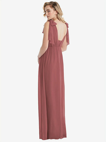 【NEW】【STYLE: TH095】エンパイア ウエスト シャイレッド スカート コンバーチブル サッシ ネクタイ マキシ ドレス【COLOR: English Rose】【SIZE: 00-30W】