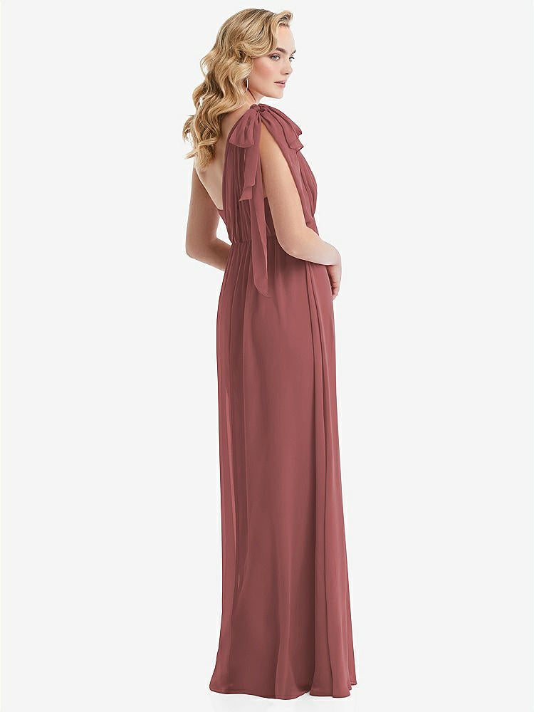 【NEW】【STYLE: TH095】エンパイア ウエスト シャイレッド スカート コンバーチブル サッシ ネクタイ マキシ ドレス【COLOR: English Rose】【SIZE: 00-30W】
