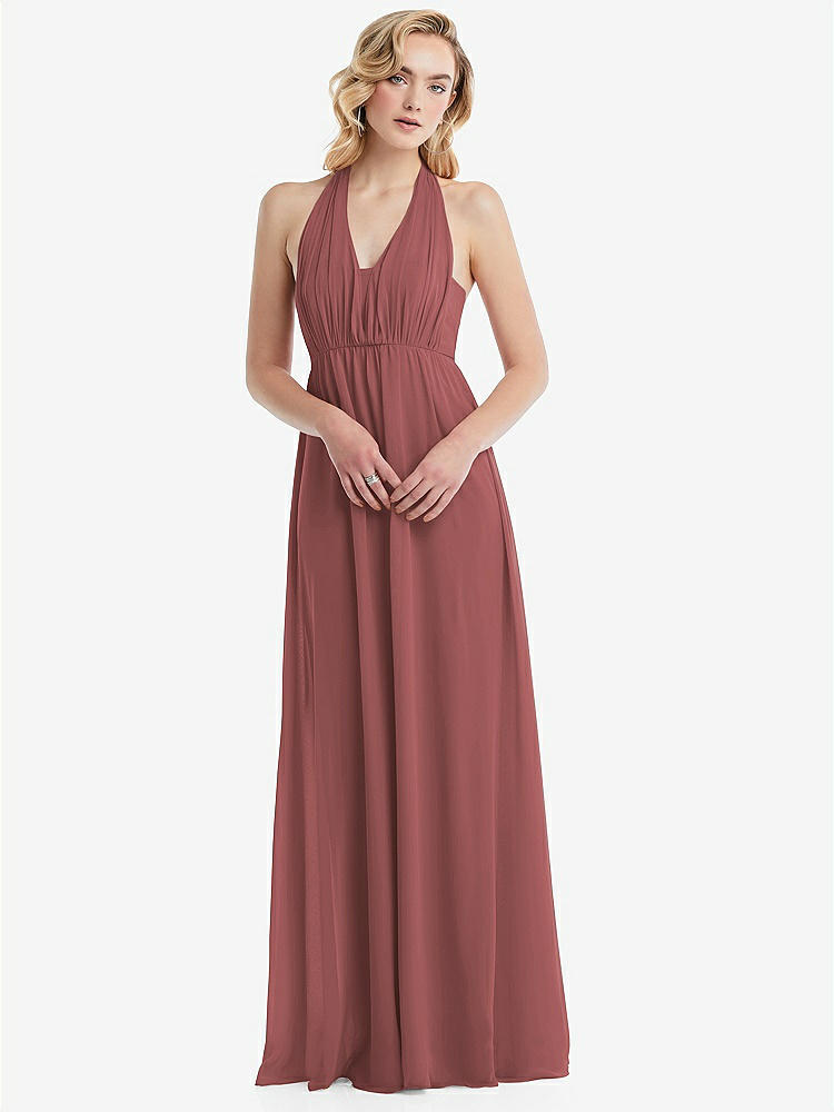 【NEW】【STYLE: TH095】エンパイア ウエスト シャイレッド スカート コンバーチブル サッシ ネクタイ マキシ ドレス【COLOR: English Rose】【SIZE: 00-30W】