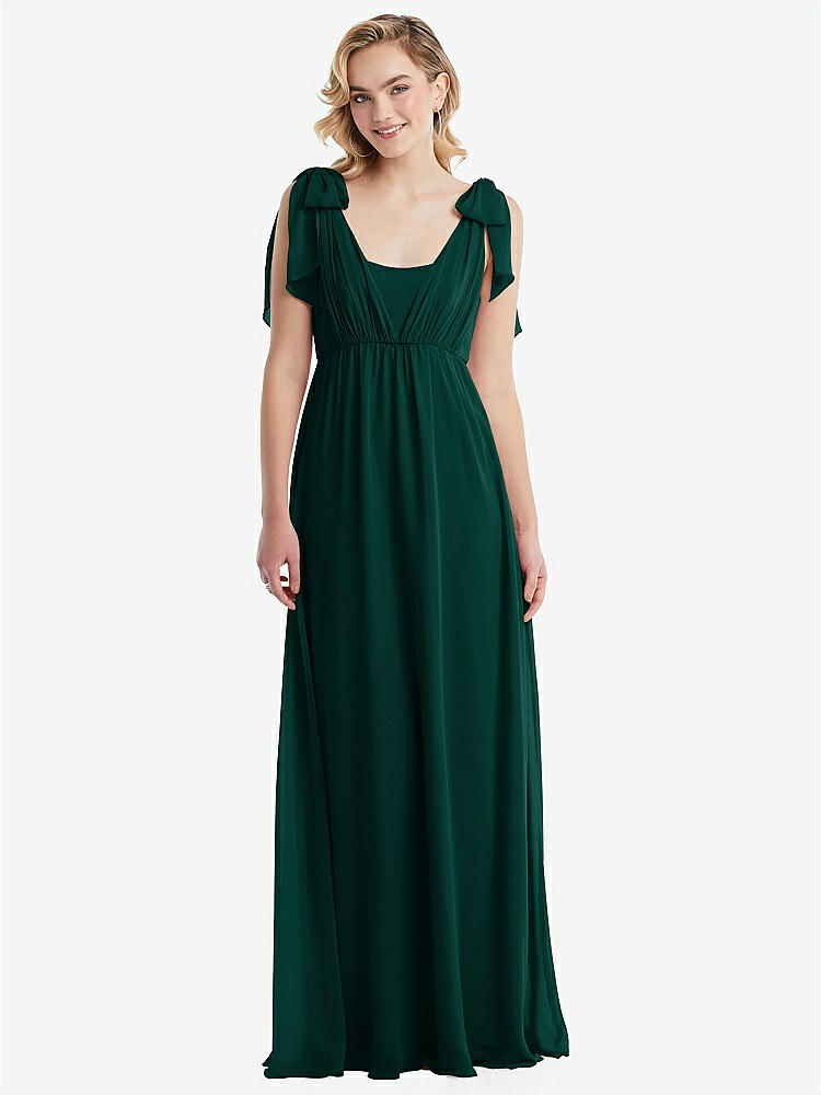 【NEW】【STYLE: TH095】エンパイア ウエスト シャイレッド スカート コンバーチブル サッシ ネクタイ マキシ ドレス【COLOR: Evergreen】【SIZE: 00-30W】