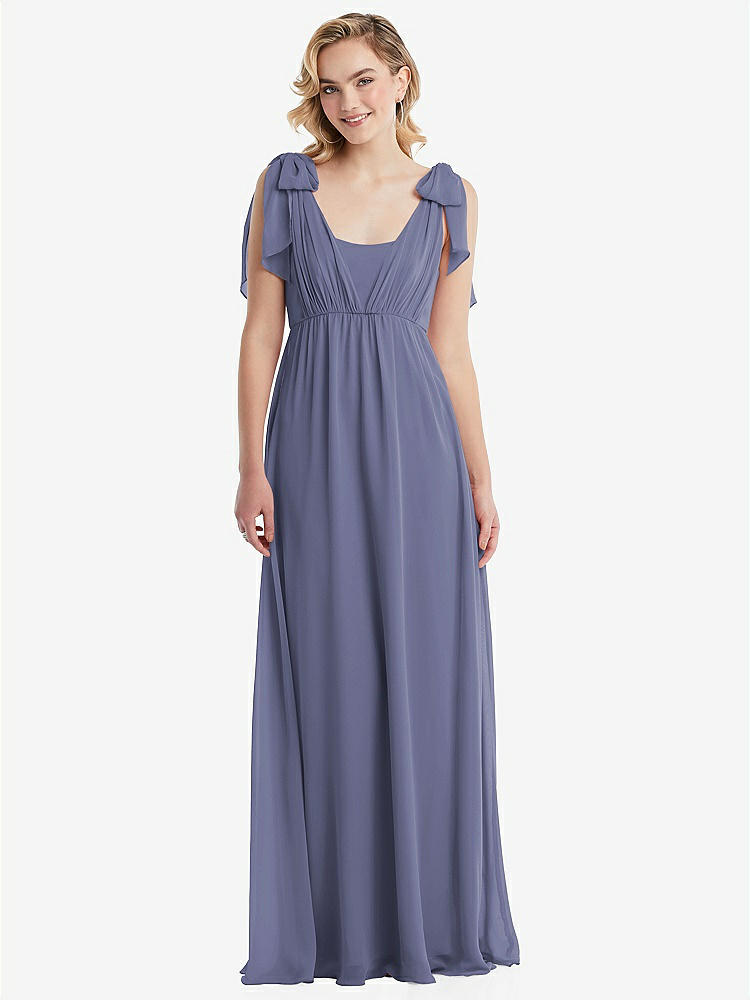 【NEW】【STYLE: TH095】エンパイア ウエスト シャイレッド スカート コンバーチブル サッシ ネクタイ マキシ ドレス【COLOR: French Blue】【SIZE: 00-30W】