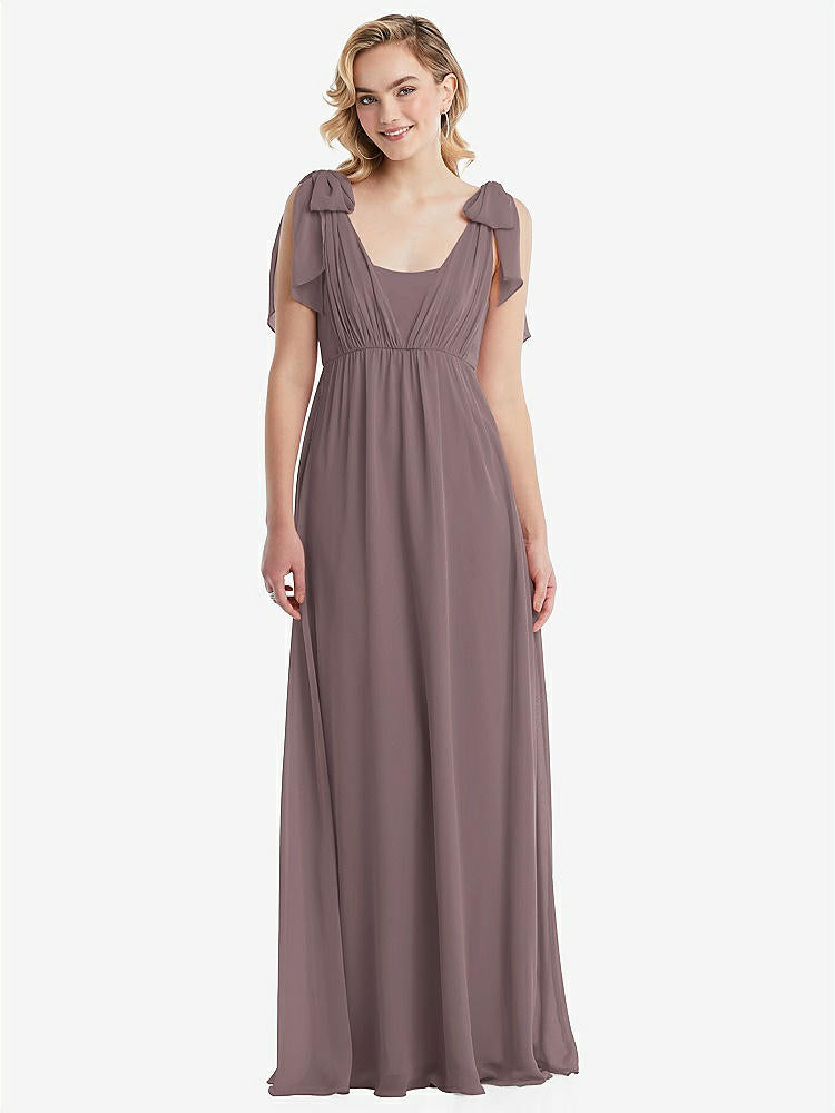 【STYLE: TH095】Empire Waist Shirred Skirt Convertible Sash Tie Maxi Dress【COLOR: French Truffle】