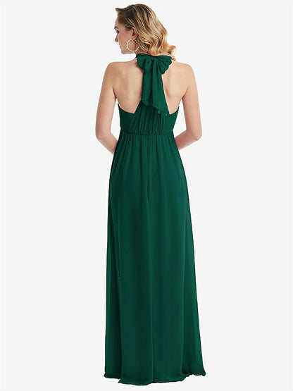 【STYLE: TH095】Empire Waist Shirred Skirt Convertible Sash Tie Maxi Dress【COLOR: Hunter Green】