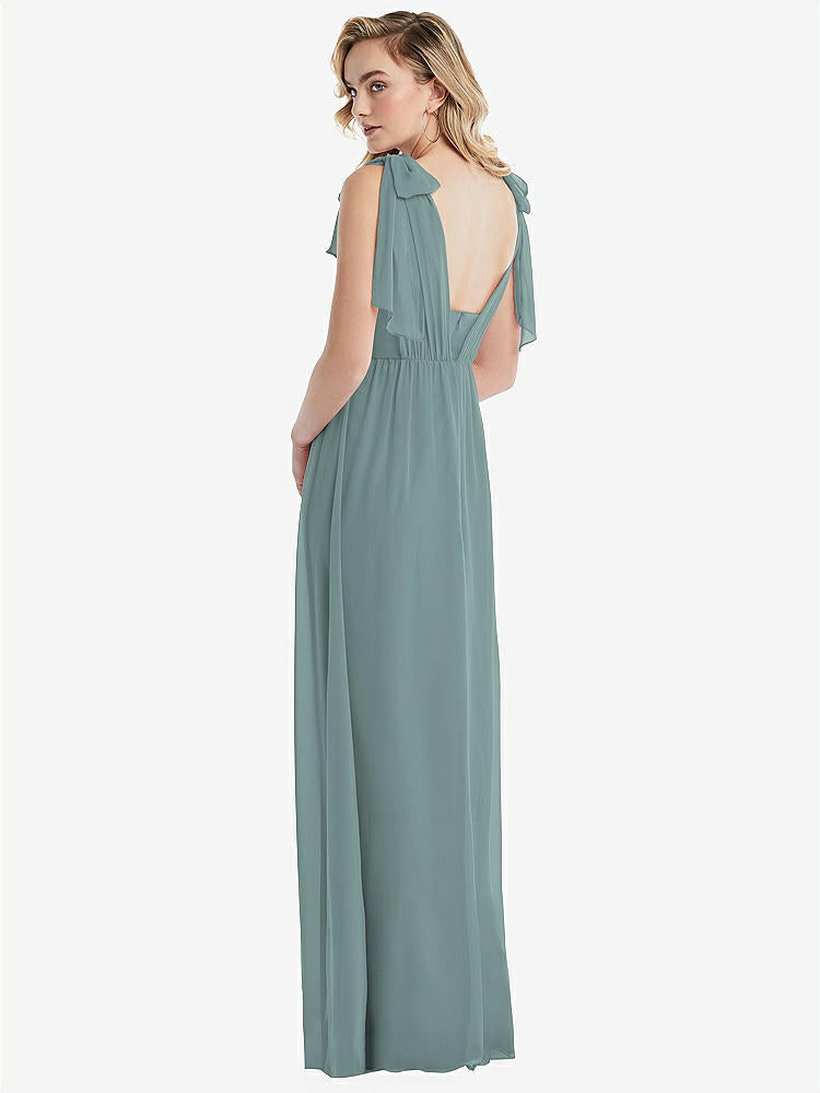 【NEW】【STYLE: TH095】エンパイア ウエスト シャイレッド スカート コンバーチブル サッシ ネクタイ マキシ ドレス【COLOR: Icelandic】【SIZE: 00-30W】