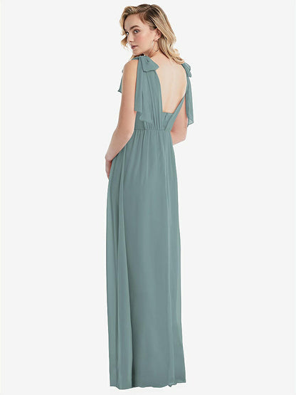 【NEW】【STYLE: TH095】エンパイア ウエスト シャイレッド スカート コンバーチブル サッシ ネクタイ マキシ ドレス【COLOR: Icelandic】【SIZE: 00-30W】
