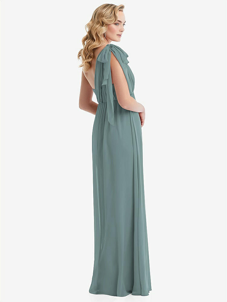 【NEW】【STYLE: TH095】エンパイア ウエスト シャイレッド スカート コンバーチブル サッシ ネクタイ マキシ ドレス【COLOR: Icelandic】【SIZE: 00-30W】