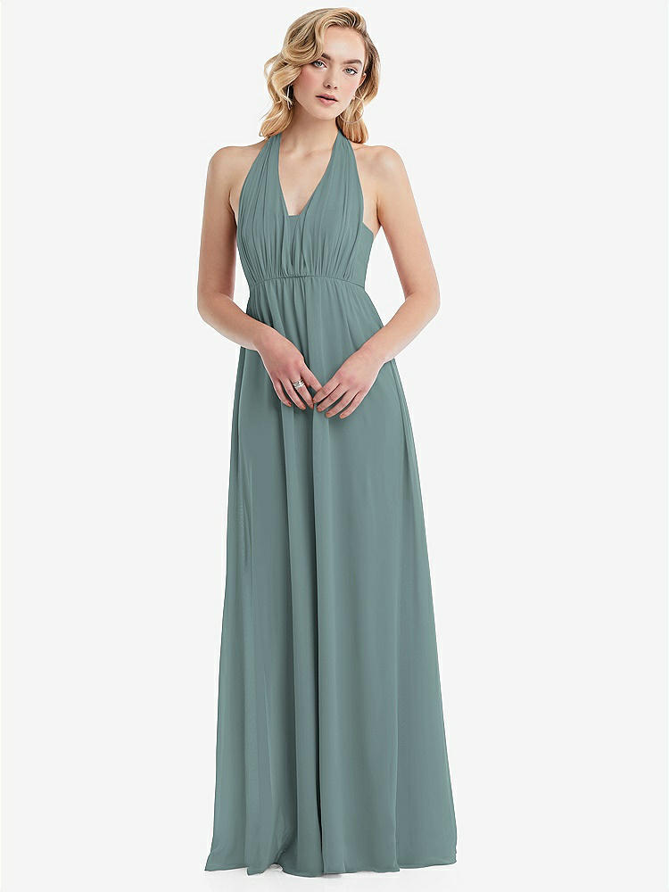 【NEW】【STYLE: TH095】エンパイア ウエスト シャイレッド スカート コンバーチブル サッシ ネクタイ マキシ ドレス【COLOR: Icelandic】【SIZE: 00-30W】