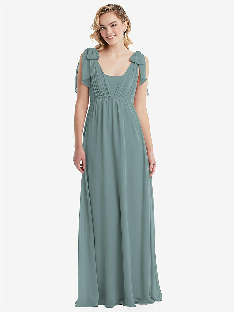 【NEW】【STYLE: TH095】エンパイア ウエスト シャイレッド スカート コンバーチブル サッシ ネクタイ マキシ ドレス【COLOR: Icelandic】【SIZE: 00-30W】
