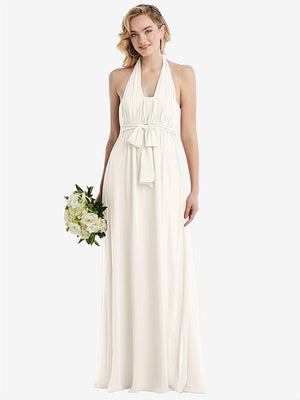 【STYLE: TH095】Empire Waist Shirred Skirt Convertible Sash Tie Maxi Dress【COLOR: Ivory】