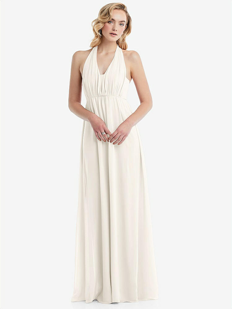 【STYLE: TH095】Empire Waist Shirred Skirt Convertible Sash Tie Maxi Dress【COLOR: Ivory】
