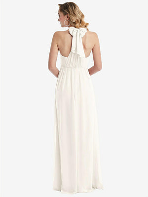 【STYLE: TH095】Empire Waist Shirred Skirt Convertible Sash Tie Maxi Dress【COLOR: Ivory】