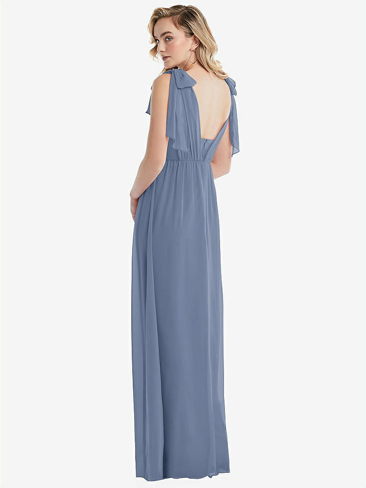 【STYLE: TH095】Empire Waist Shirred Skirt Convertible Sash Tie Maxi Dress【COLOR: Larkspur Blue】