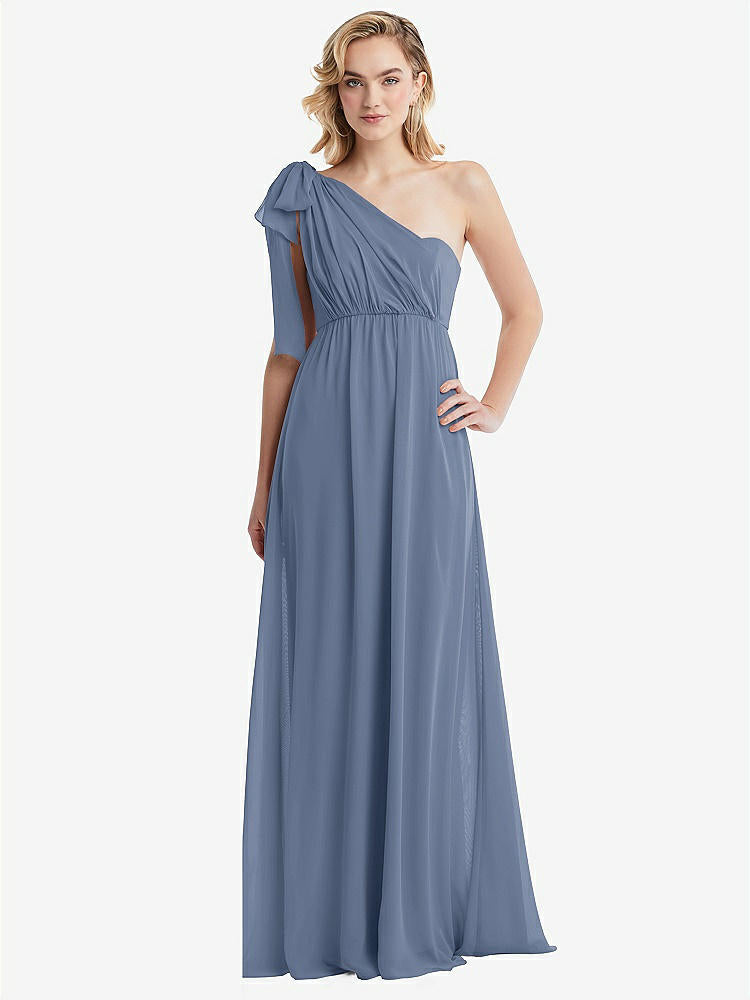 【STYLE: TH095】Empire Waist Shirred Skirt Convertible Sash Tie Maxi Dress【COLOR: Larkspur Blue】