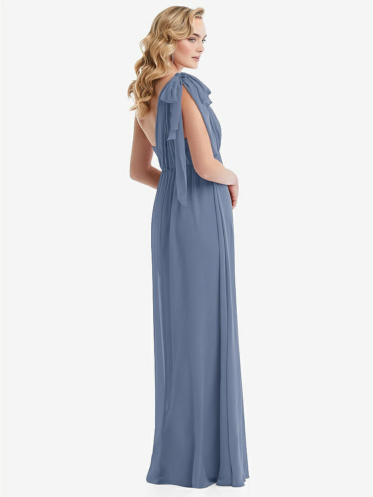 【STYLE: TH095】Empire Waist Shirred Skirt Convertible Sash Tie Maxi Dress【COLOR: Larkspur Blue】