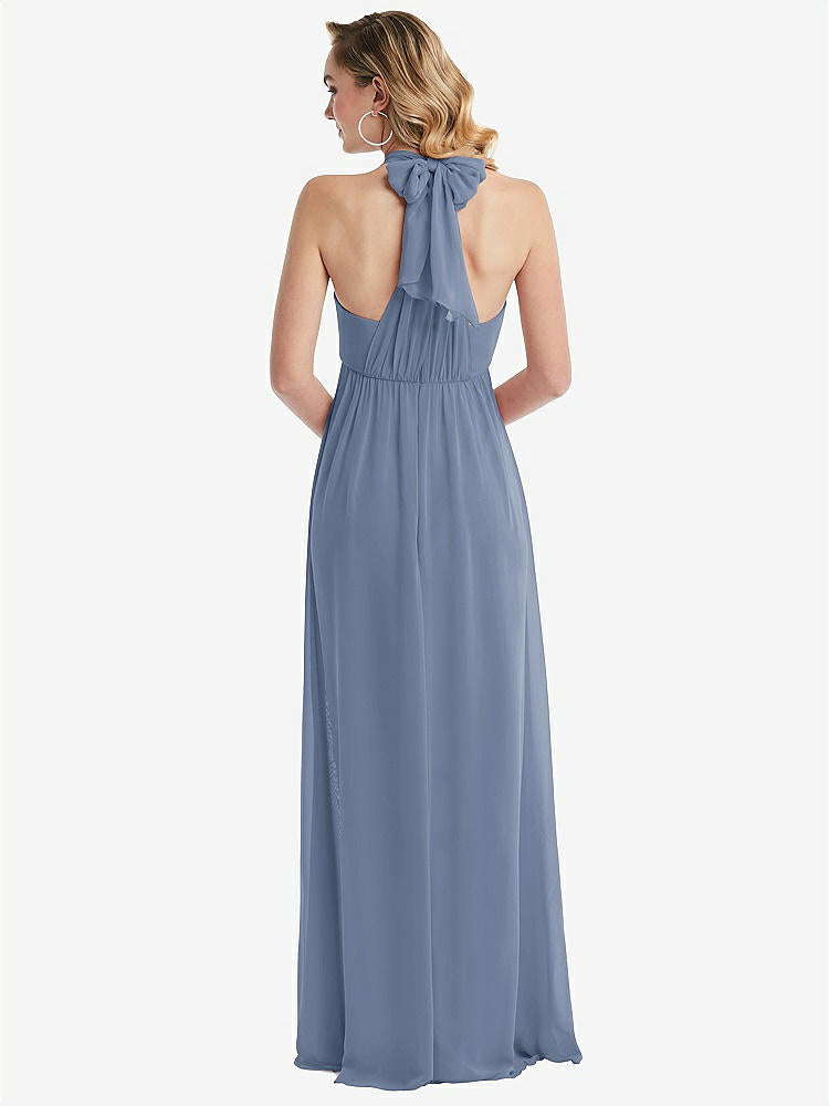 【STYLE: TH095】Empire Waist Shirred Skirt Convertible Sash Tie Maxi Dress【COLOR: Larkspur Blue】