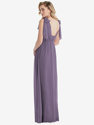 【STYLE: TH095】Empire Waist Shirred Skirt Convertible Sash Tie Maxi Dress【COLOR: Lavender】