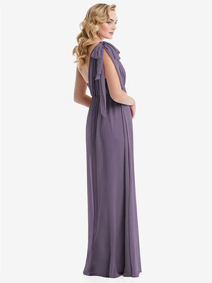 【STYLE: TH095】Empire Waist Shirred Skirt Convertible Sash Tie Maxi Dress【COLOR: Lavender】