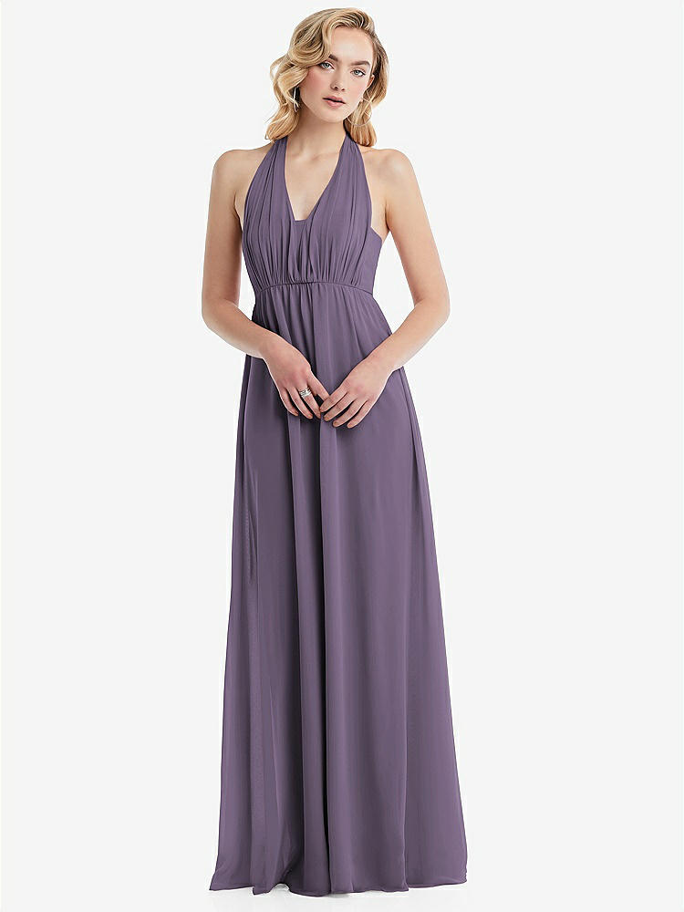 【NEW】【STYLE: TH095】エンパイア ウエスト シャイレッド スカート コンバーチブル サッシ ネクタイ マキシ ドレス【COLOR: Lavender】【SIZE: 00-30W】