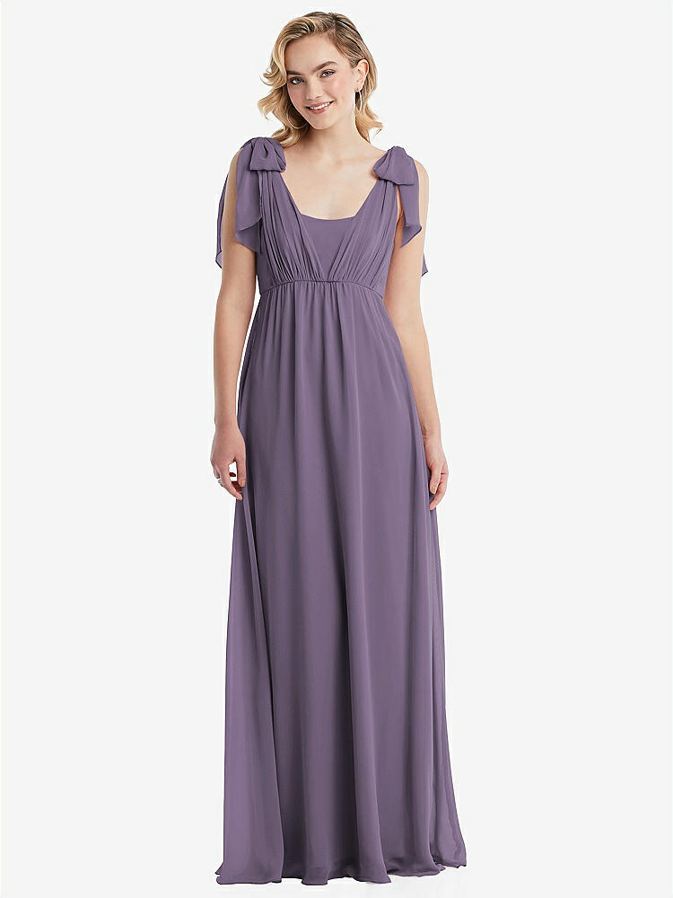 【NEW】【STYLE: TH095】エンパイア ウエスト シャイレッド スカート コンバーチブル サッシ ネクタイ マキシ ドレス【COLOR: Lavender】【SIZE: 00-30W】