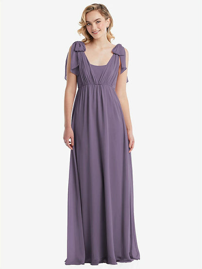 【NEW】【STYLE: TH095】エンパイア ウエスト シャイレッド スカート コンバーチブル サッシ ネクタイ マキシ ドレス【COLOR: Lavender】【SIZE: 00-30W】