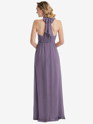 【STYLE: TH095】Empire Waist Shirred Skirt Convertible Sash Tie Maxi Dress【COLOR: Lavender】