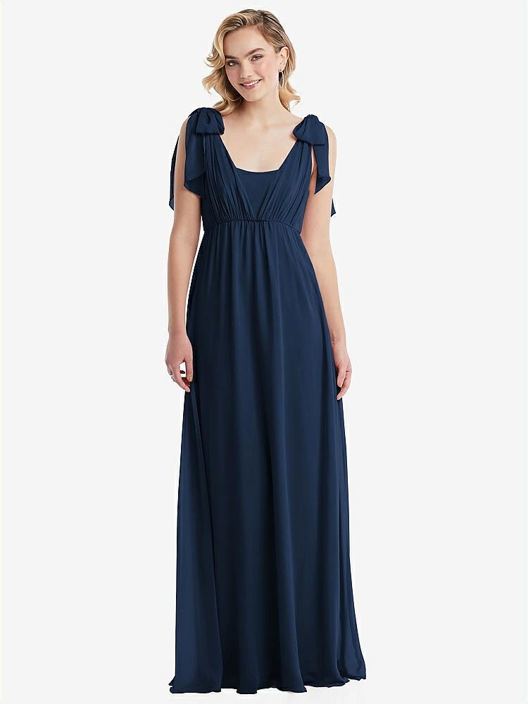 【STYLE: TH095】Empire Waist Shirred Skirt Convertible Sash Tie Maxi Dress【COLOR: Midnight Navy】