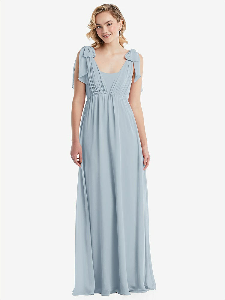 【NEW】【STYLE: TH095】エンパイア ウエスト シャイレッド スカート コンバーチブル サッシ ネクタイ マキシ ドレス【COLOR: Mist】【SIZE: 00-30W】