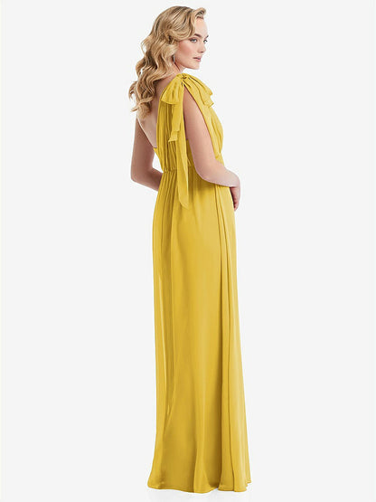 【NEW】【STYLE: TH095】エンパイア ウエスト シャイレッド スカート コンバーチブル サッシ ネクタイ マキシ ドレス【COLOR: Marigold】【SIZE: 00-30W】